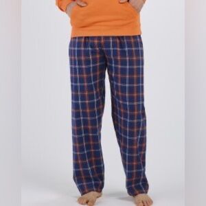 2/$13 apparel pajama pants men's size small plaid navy blue squares/orange lines